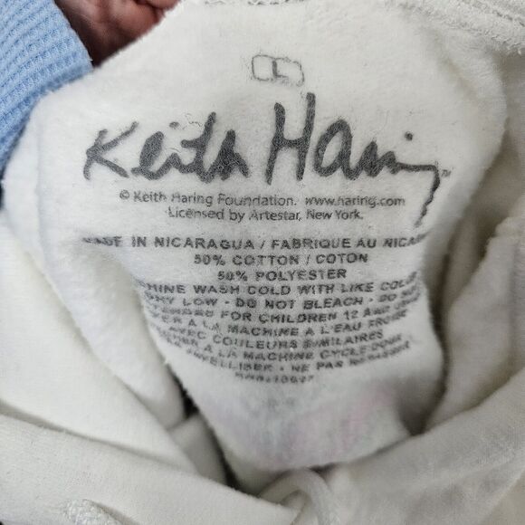 Keith Haring Artist White Pull Over Hoodie Hooded Sweat Shirt Size Large EUC - Picture 3 of 9